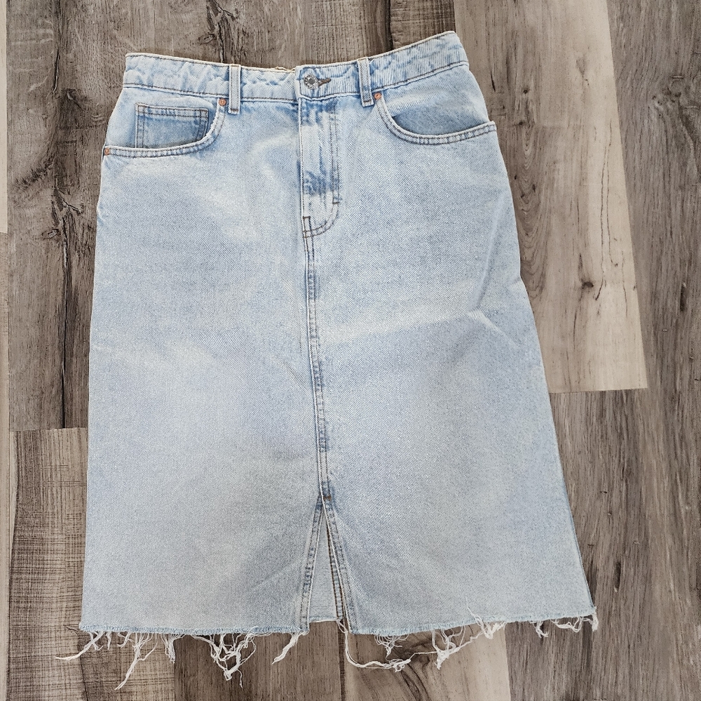 Mango Light Blue Denim Midi Skirt